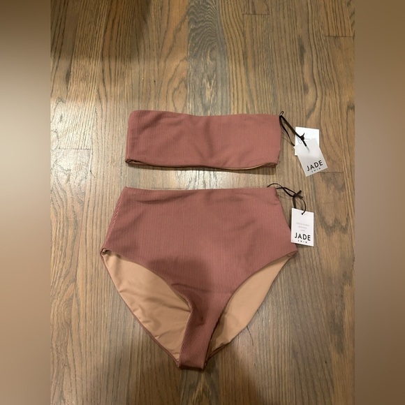 Jade Swim bound Bottom + All around Bandeau Bikini in Ribbed mocha New With Tags - Picture 4 of 8